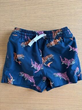 chubbies Kids Swim Trunks - Navy with Pink & Orange Tiger Sharks 2T